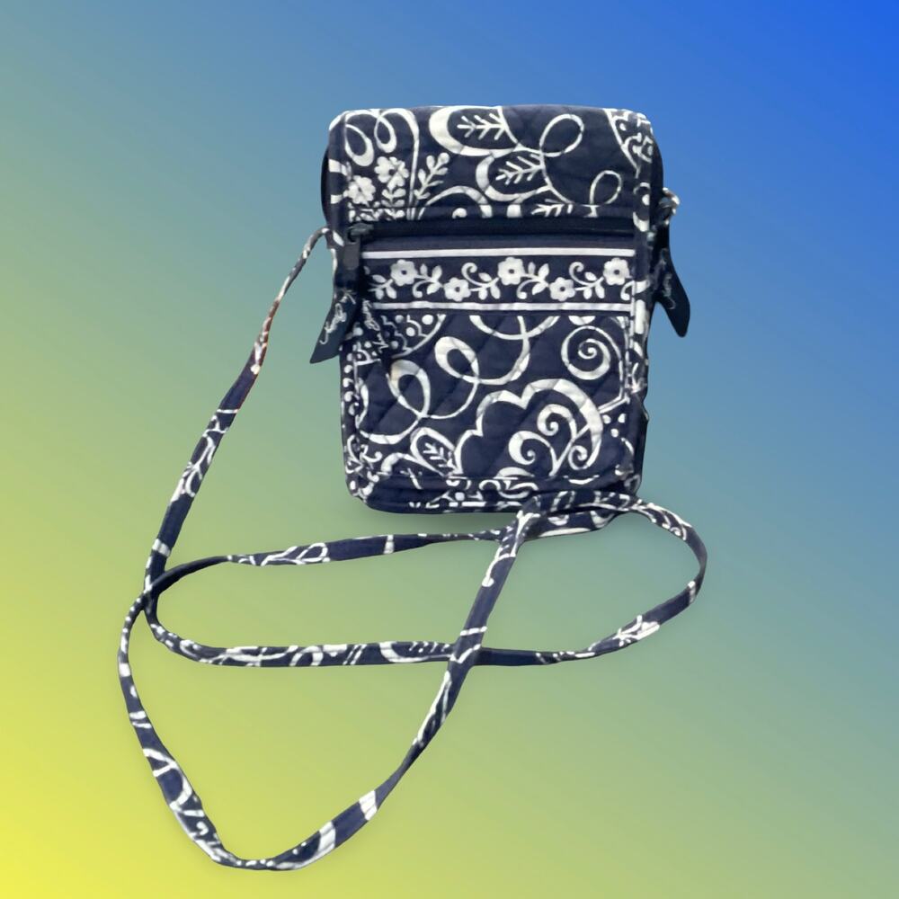 Vera Bradley Mini Hipster Indigo Pop Crossbody Bag Floral Blue White Quilted
